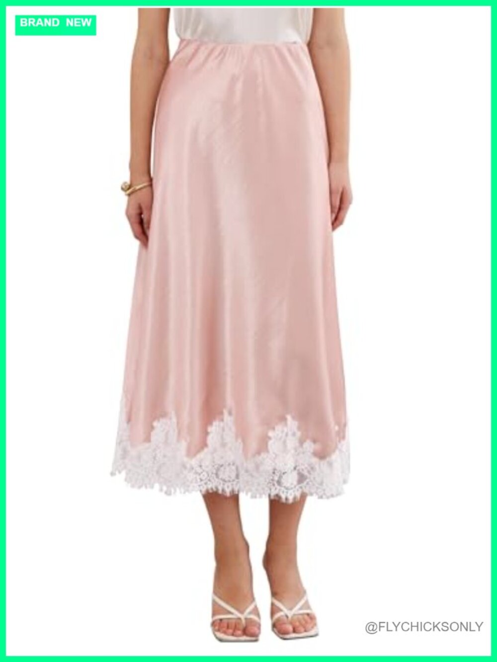 Elegant Lace Satin A-Line Cocktail Midi Skirt with Elastic Waist